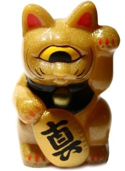 Mini Fortune Cat - Gold figure by Mori Katsura, produced by Realxhead. Front view.