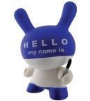 HELLO MY NAME IS figure by Huck Gee, produced by Kidrobot. Front view.