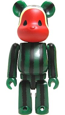 Watermelon Be@rbrick 100%   figure by LeviS X Clot, produced by Medicom Toy. Front view.