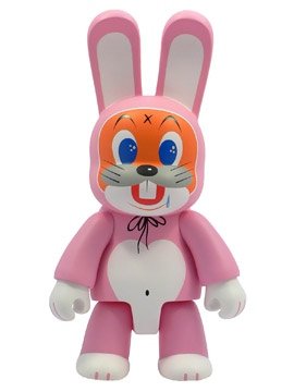 Happy Bunny - Pink figure by Frank Kozik, produced by Toy2R. Front view.