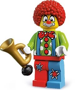 Circus Clown figure by Lego, produced by Lego. Front view.