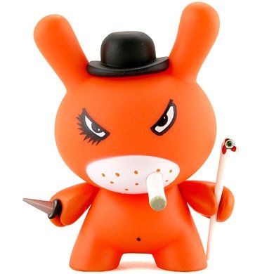 Clockwork Orange Dunny figure by Frank Kozik, produced by Kidrobot. Front view.