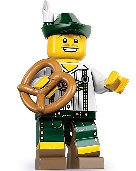 Lederhosen Guy figure by Lego, produced by Lego. Front view.
