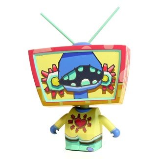 TV Head figure by Cameron Tiede, produced by Kaching Brands. Front view.