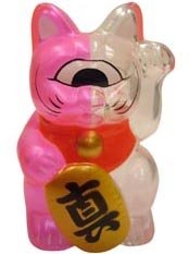 Mini Fortune Cat - Pink/Clear Split figure by Mori Katsura, produced by Realxhead. Front view.