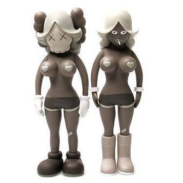 The Twins - Mono figure by Kaws X Reas, produced by Original Fake. Front view.