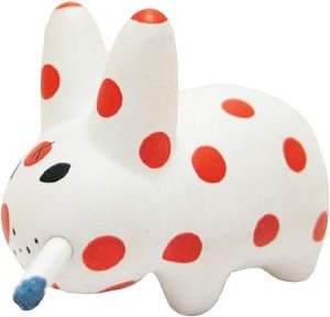 Red Polka Dots Labbit figure by Frank Kozik, produced by Kidrobot. Front view.