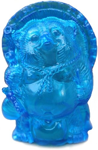 Mini Tanuki - Unpainted Clear Blue figure by Mori Katsura, produced by Realxhead. Front view.