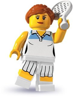 Tennis Player figure by Lego, produced by Lego. Front view.