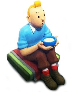 Tintin drinks Yak Tea figure by Hergé. Front view.
