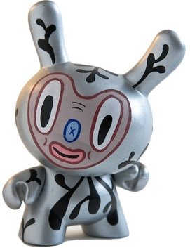 Gary Baseman Silver Dunny figure by Gary Baseman, produced by Kidrobot. Front view.