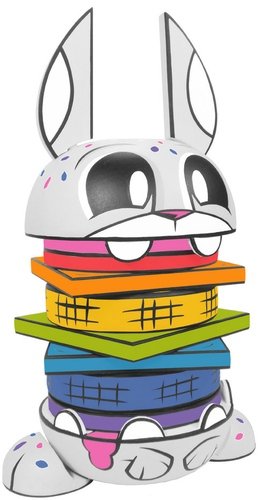 Rainbow Burger Bunny figure by Joe Ledbetter, produced by The Loyal Subjects. Front view.