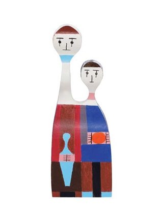 Wooden Doll No. 11  figure by Alexander Girard, produced by Vitra Design Museum. Front view.