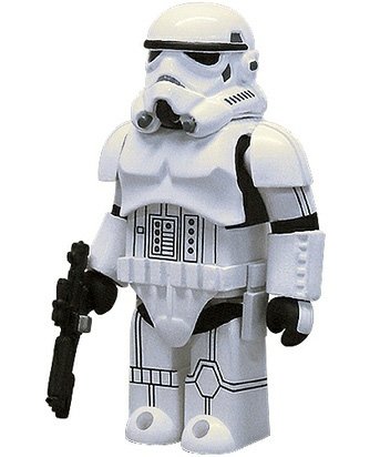 Stormtrooper w/ Blaster Rifle Kubrick 100% figure by Lucasfilm Ltd., produced by Medicom Toy. Front view.