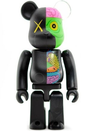 Dissected Companion Be@rbrick 100% - Black figure by Kaws, produced by Medicom Toy. Front view.