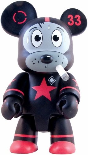 Nervous Cosmonaut Qee - Black figure by Frank Kozik, produced by Toy2R. Front view.