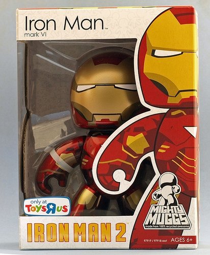 Iron Man (Mark VI) figure, produced by Hasbro. Front view.