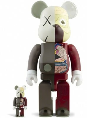 Dissected Companion Be@rbrick - 100% & 400% Set figure by Kaws, produced by Medicom Toy. Front view.