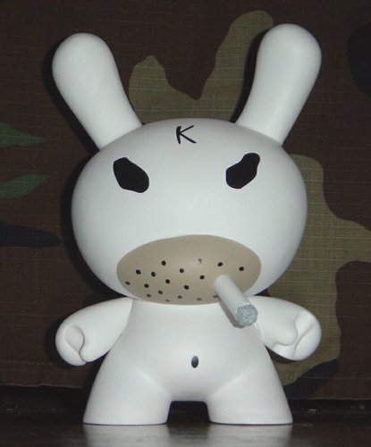 Hate Dunny figure by Frank Kozik, produced by Kidrobot. Front view.