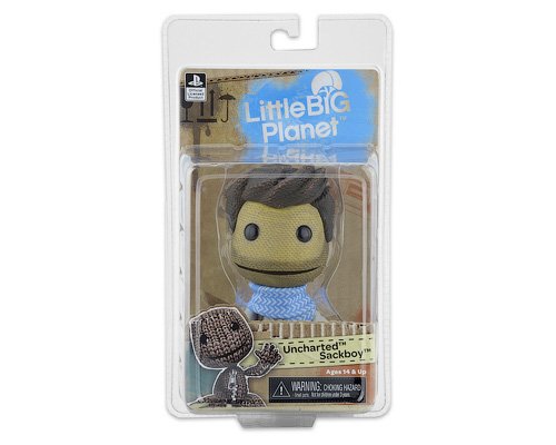 Uncharted Nathan Drake Sackboy figure by Mark Healey And Dave Smith, produced by Neca. Packaging.