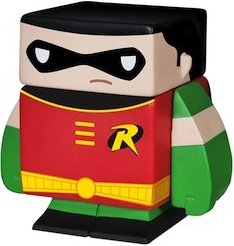 Vinyl³ Robin figure by Dc Comics, produced by Funko. Front view.