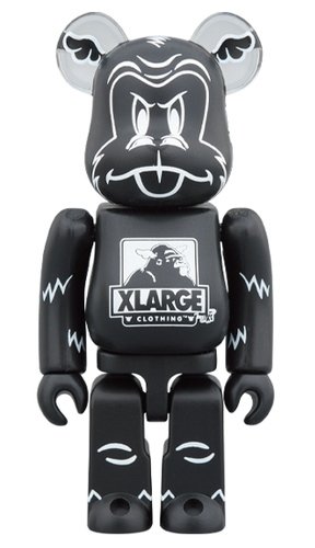 XLARGE × D*Face BLACK BE@RBRICK 100% figure, produced by Medicom Toy. Front view.